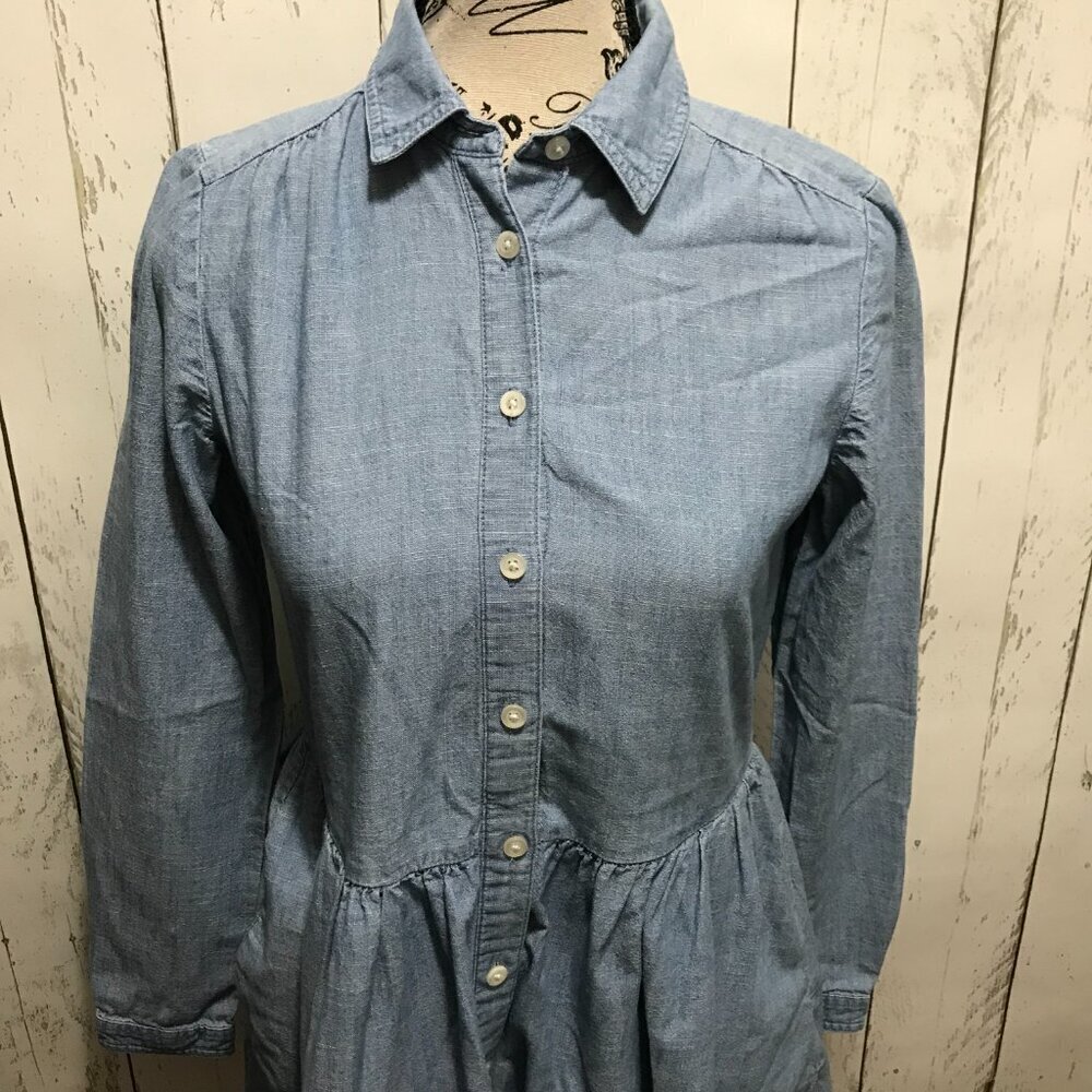 J. Crew Denim Dress Long Sleeve Babydoll Button front cotton Chambray size 00 - Picture 3 of 12